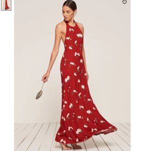 Reformation | XS Red Floral Ana Halter Maxi Dress